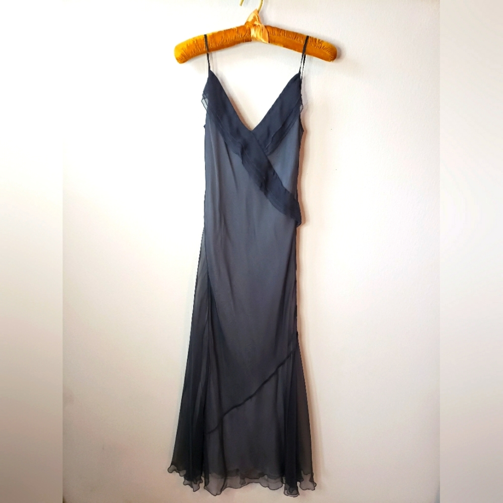 Charcoal Slip Midi Dress with Delicate Straps - Picture 2 of 3